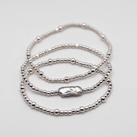 Sterling Silver Beads and Biwa Pearl Boho are Style Stacking Bracelets (set of three bracelets)