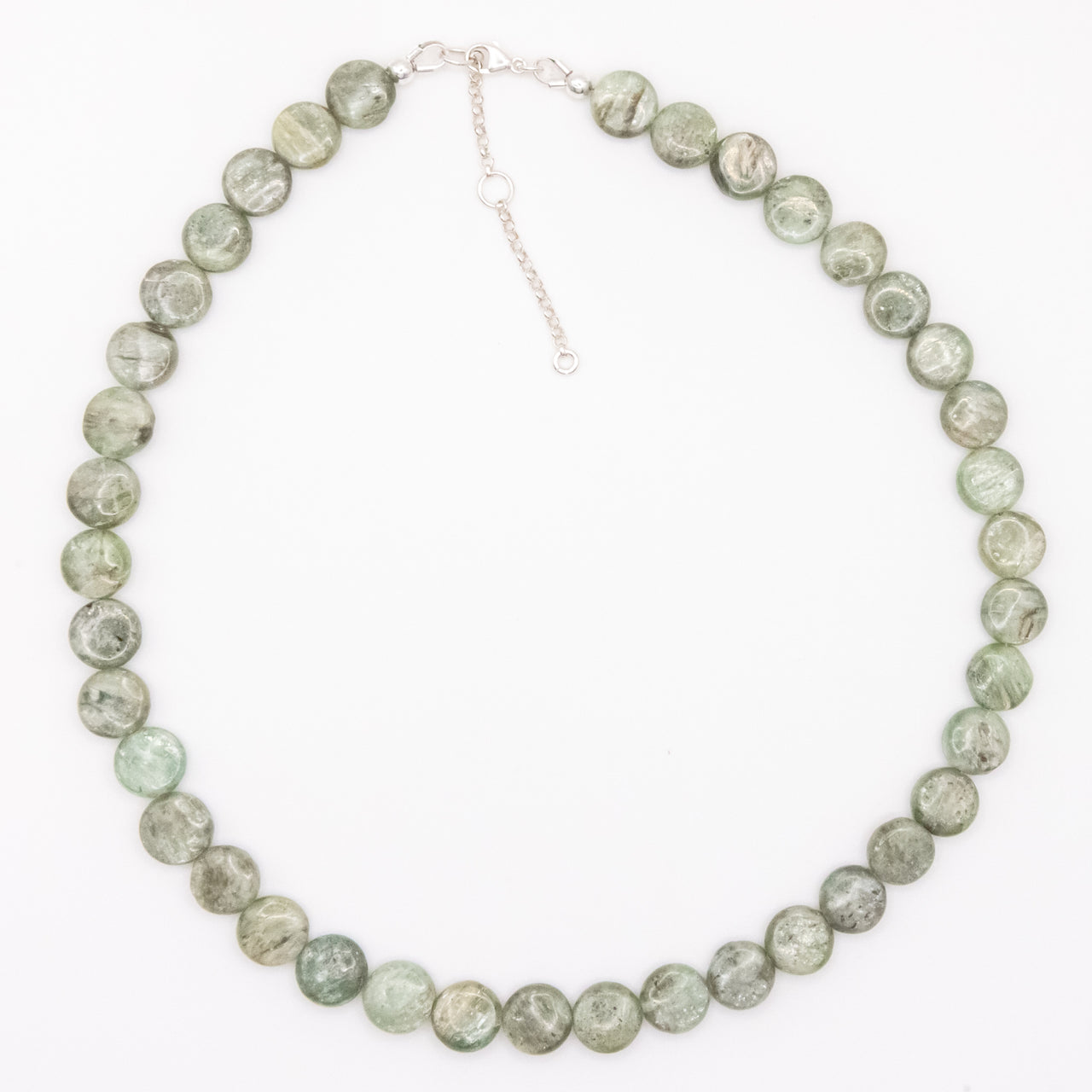 Green Kyanite Coin Necklace Set: Sterling Silver, Adjustable Chain