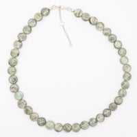 Green Kyanite Coin Necklace Set: Sterling Silver, Adjustable Chain