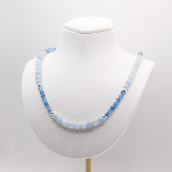 Aquamarine Beaded Necklace:  Adjustable, Sterling Silver, 14k Gold Filled, Beach Jewelry, Santa Maria Aquamarine