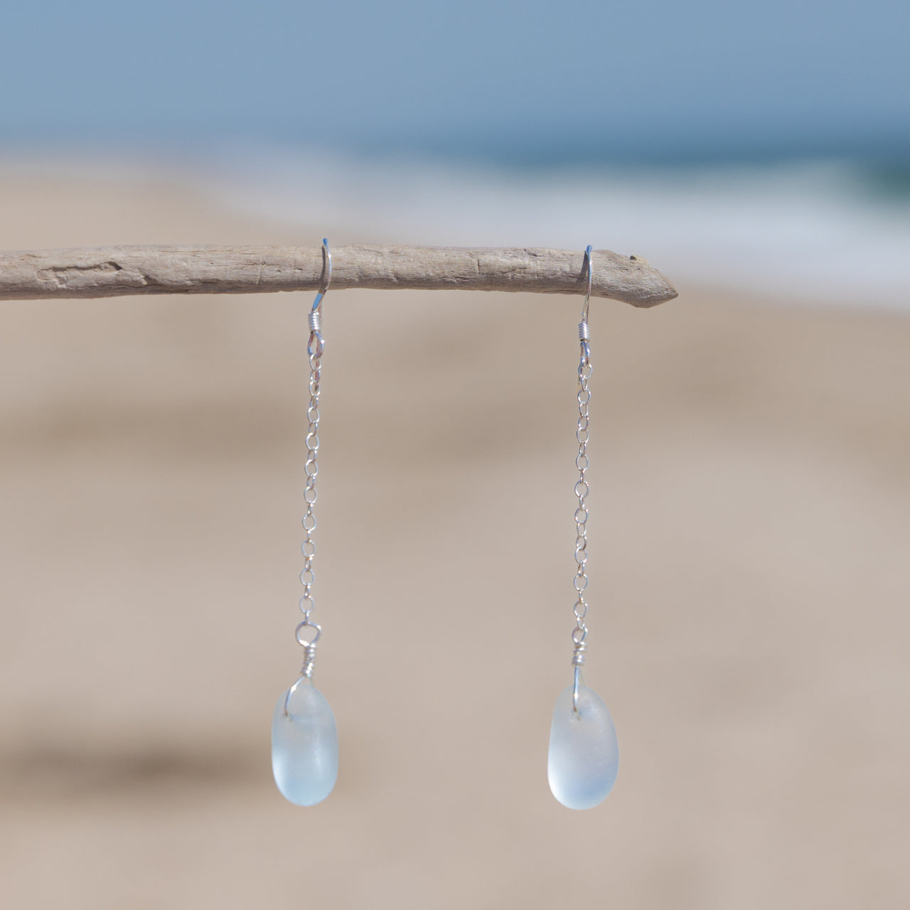 Dainty Aqua Sea Glass Drop Earrings