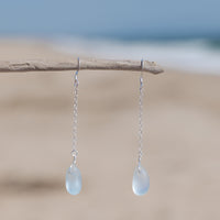 Dainty Aqua Sea Glass Drop Earrings