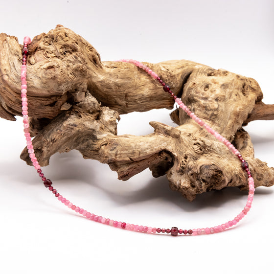 Pink Tourmaline and Garnet Necklace: Grade A Pink Tourmaline and Garnet Beads