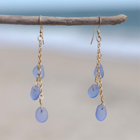 Purple Sea Glass 3 Charm Earrings