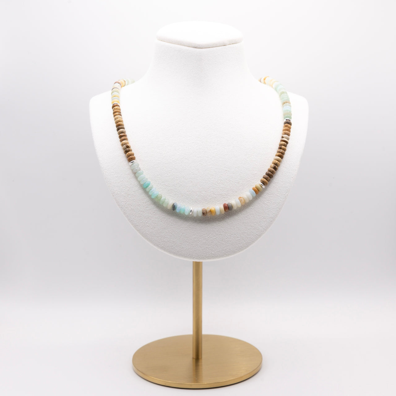 Amazonite and Brown Picture Jasper Necklace: Multicolor Beads, Sterling Silver, 14k Gold Filled, Earth Tones