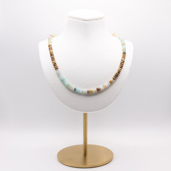 Amazonite and Brown Picture Jasper Necklace: Multicolor Beads, Sterling Silver, 14k Gold Filled, Earth Tones