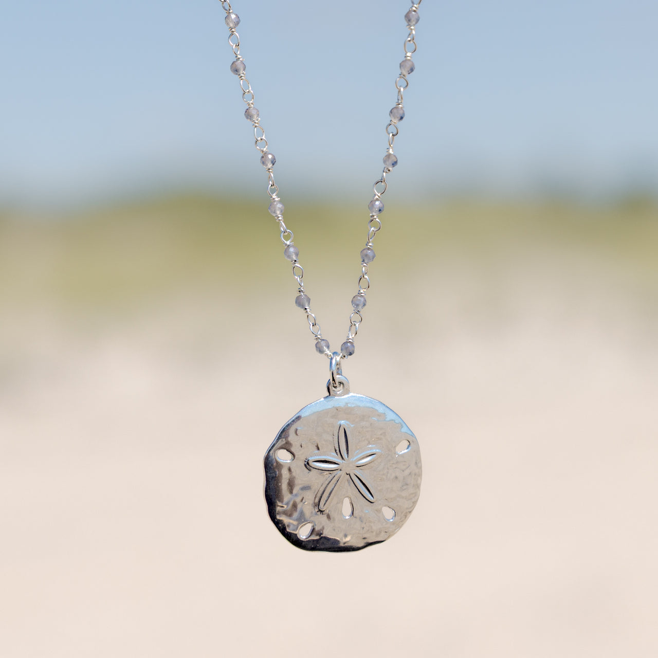 Sterling Silver Sand Dollar Rosary Bead Necklace