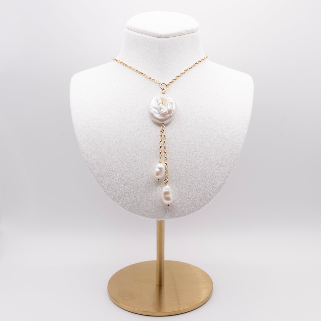 Creamy White Baroque and Coin Pearl Lariat Necklace