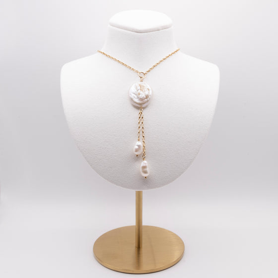 Creamy White Baroque and Coin Pearl Lariat Necklace