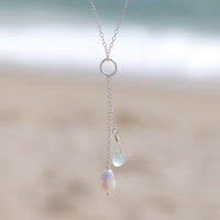Aqua Blue Sea Glass + Baroque Pearl Necklace