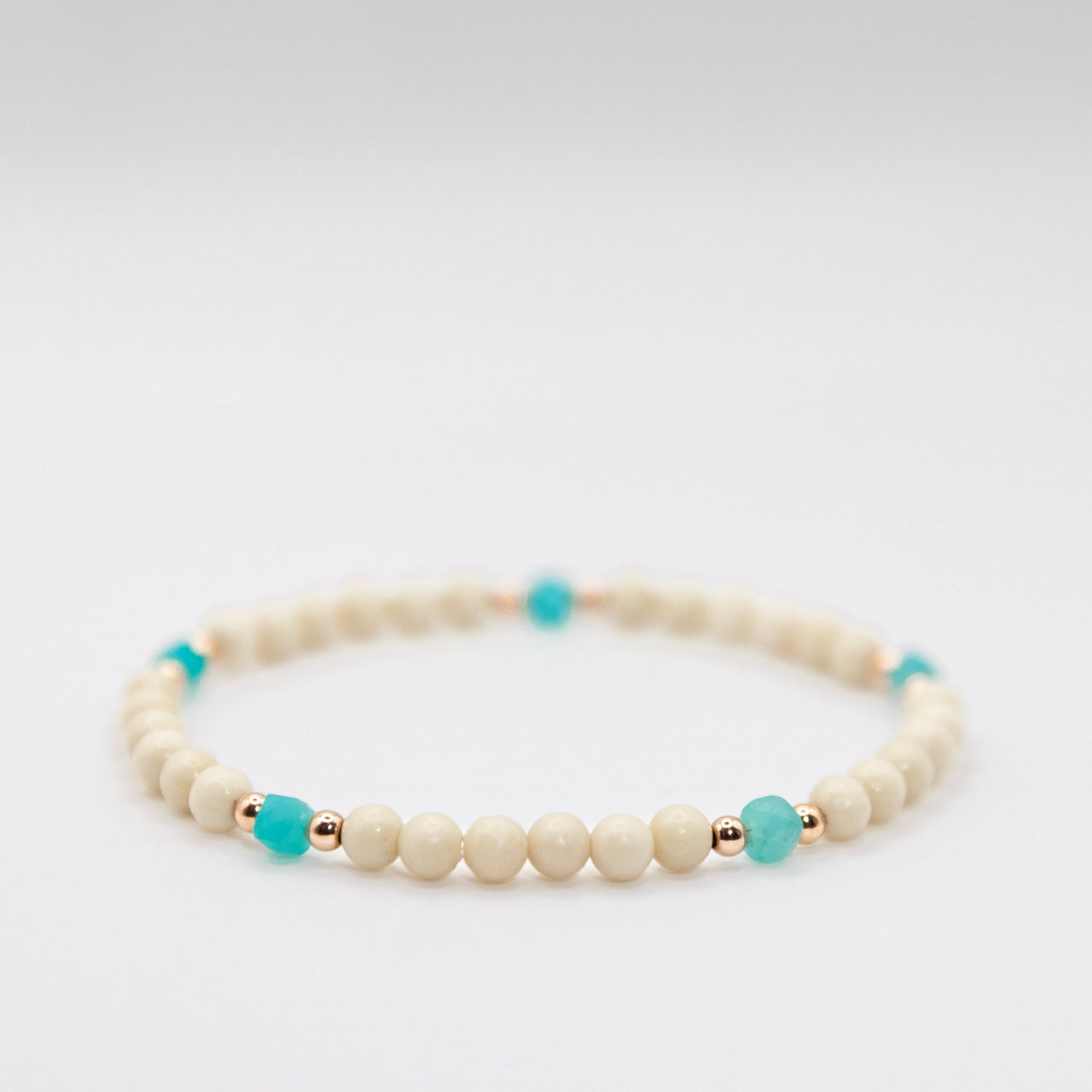 Rose Gold Filled Fossil Jasper and Amazonite Boho Bracelet Set