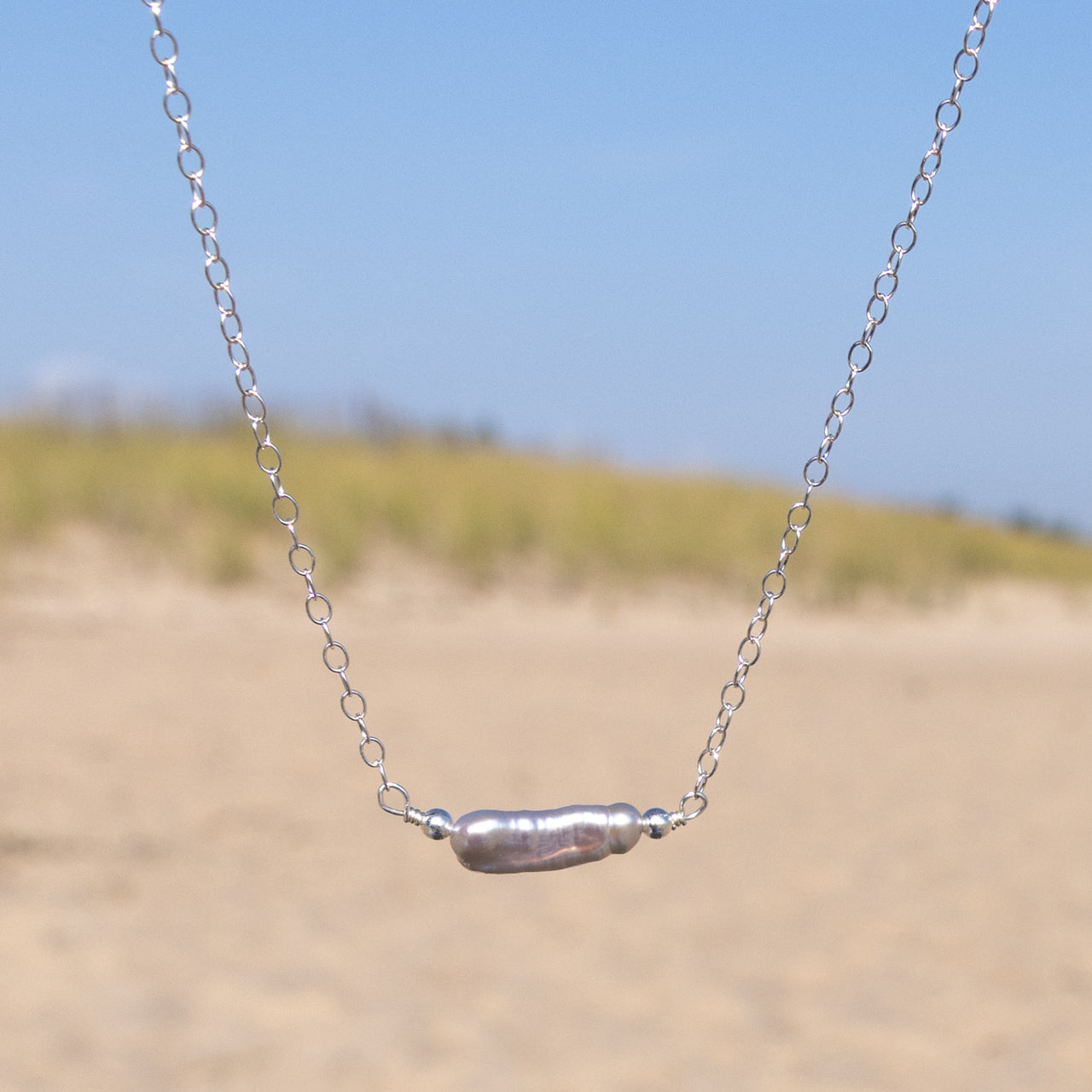 Silver Biwa Pearl Layering Necklace