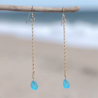Turquoise Blue Sea Glass Drop Earrings