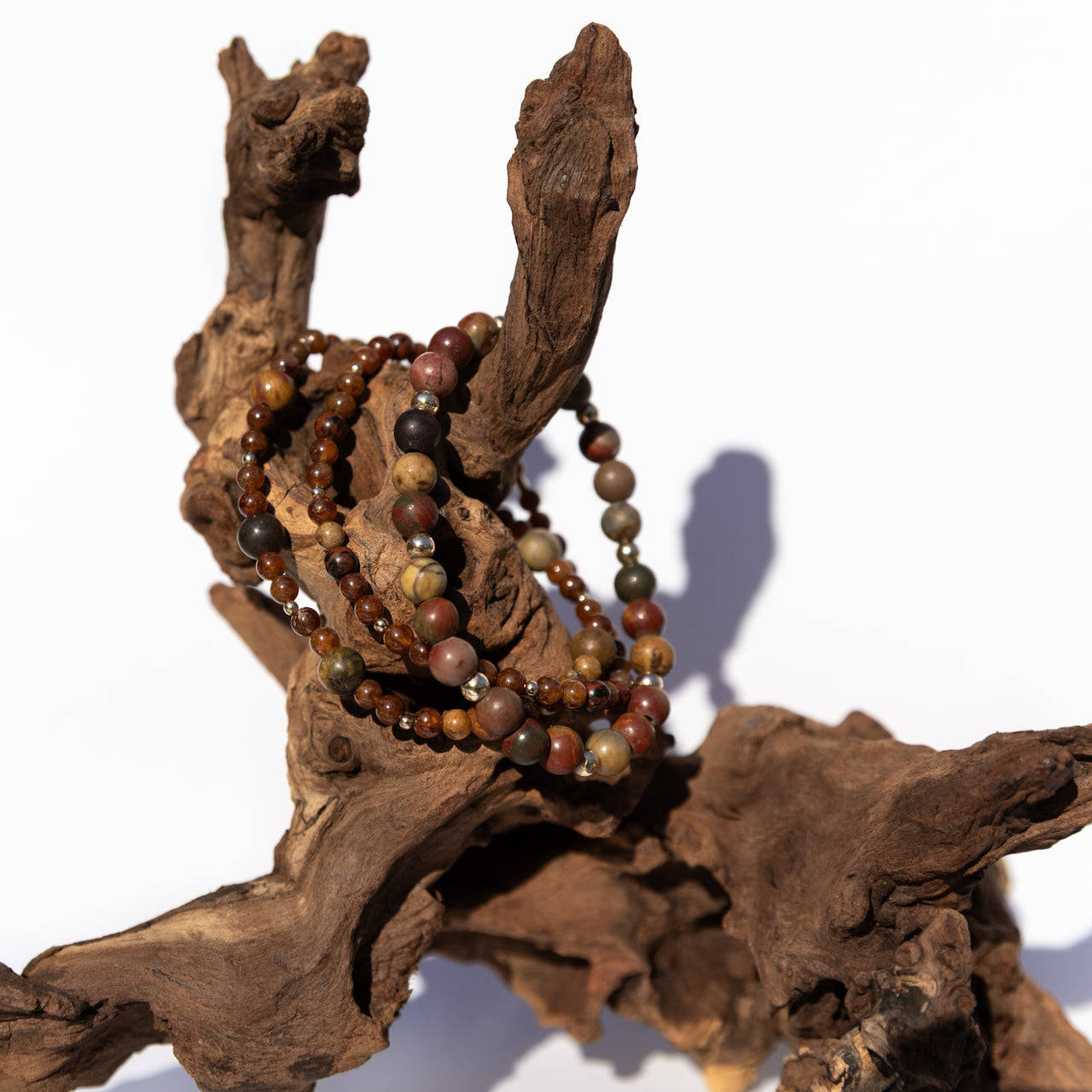 14k Gold Filled, Red Creek Jasper, Hessonite Garnet and Mahogany Obsidian Beaded Boho Style Stacking bracelets (set of three bracelets)