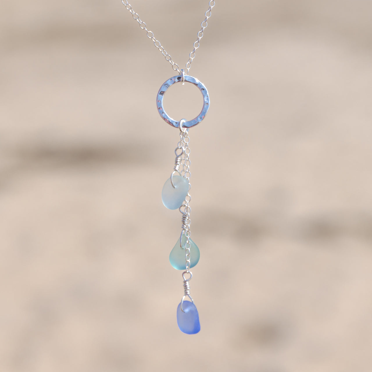 3 Charm Multicolor Sea Glass Circle Necklace