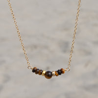 Tiger’s Eye Gemstone Beaded Necklace: 14k Gold Filled Adjustable Chain