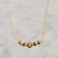 Natural Brown Jasper Gemstone Beaded Necklace: 14k Gold Filled Adjustable Chain