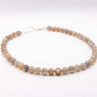 Grey Moonstone Beaded Necklace Set: Sterling Silver, Faceted Gemstone