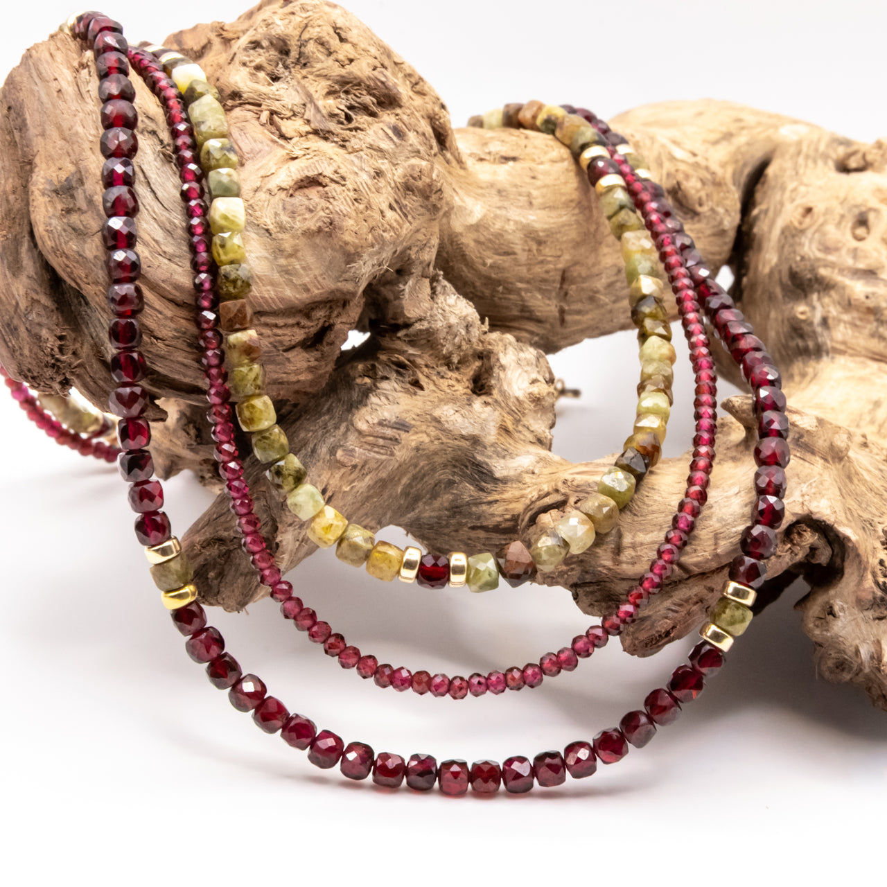 Beaded Garnet Necklace Set: Grade A Garnet Beads, Gold Filled, January Birthstone