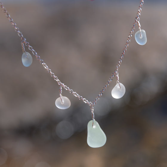 5 Charm Aqua Blue Sea Glass Necklace