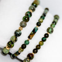 14k Gold Filled and African Turquoise Beaded Boho Style Stacking Bracelets (set of three bracelets)