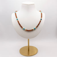 Beaded Turquoise and Hessonite Garnet Necklace: Choice of 14k Gold Filled, 14k Rose Gold Filled or Sterling Silver