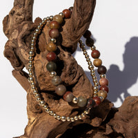 14k Gold Filled Red Creek Jasper Bracelet Set: Stacking Beaded Bracelets