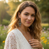 Personalized Birthstone Heart Chandelier Boho Style Earrings: 14k Gold Filled, 14k Rose Gold Filled or Sterling Silver