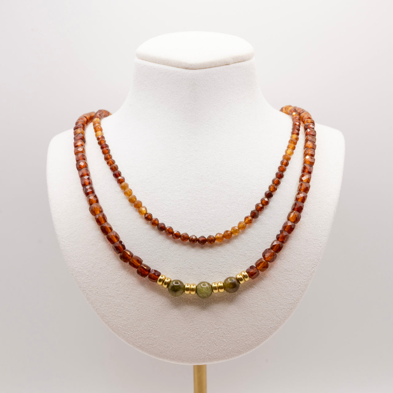 Beaded Garnet Necklace Set: Multicolor Garnet Beads, Gold Filled, January Birthstone