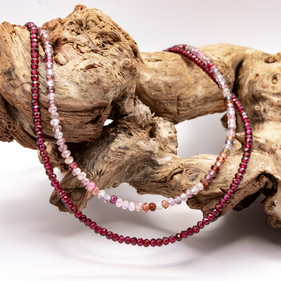 Pink Multicolor Spinel and Garnet Beaded Necklace Set: Grade A Beads, Sterling Silver or 14k Gold Filled
