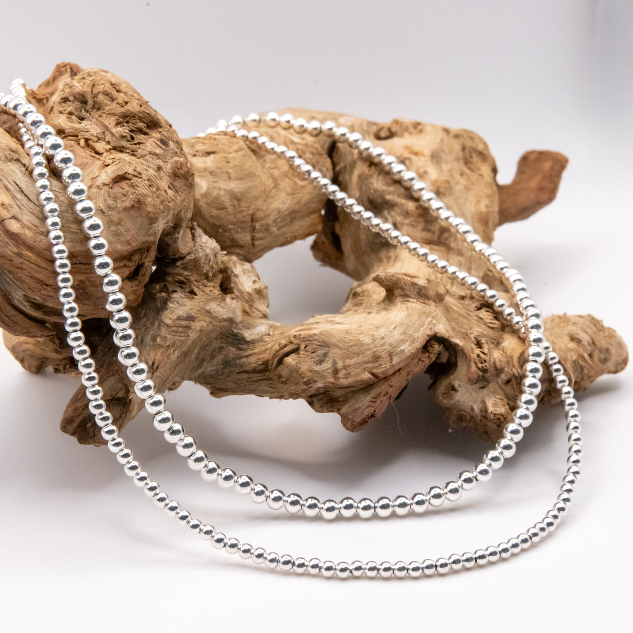 Sterling Silver Beaded Necklace Set: Adjustable Layering Chains