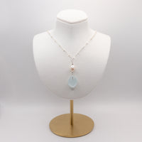 Aqua Blue Sea Glass + Baroque Pearl Necklace