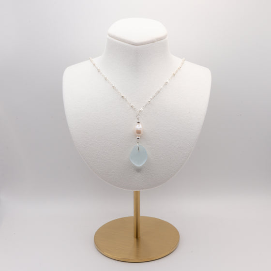 Aqua Blue Sea Glass + Baroque Pearl Necklace