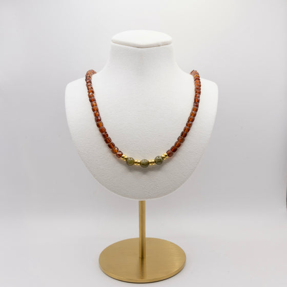 Beaded Garnet Necklace: Multicolor Garnet Beads, Gold Filled, January Birthstone