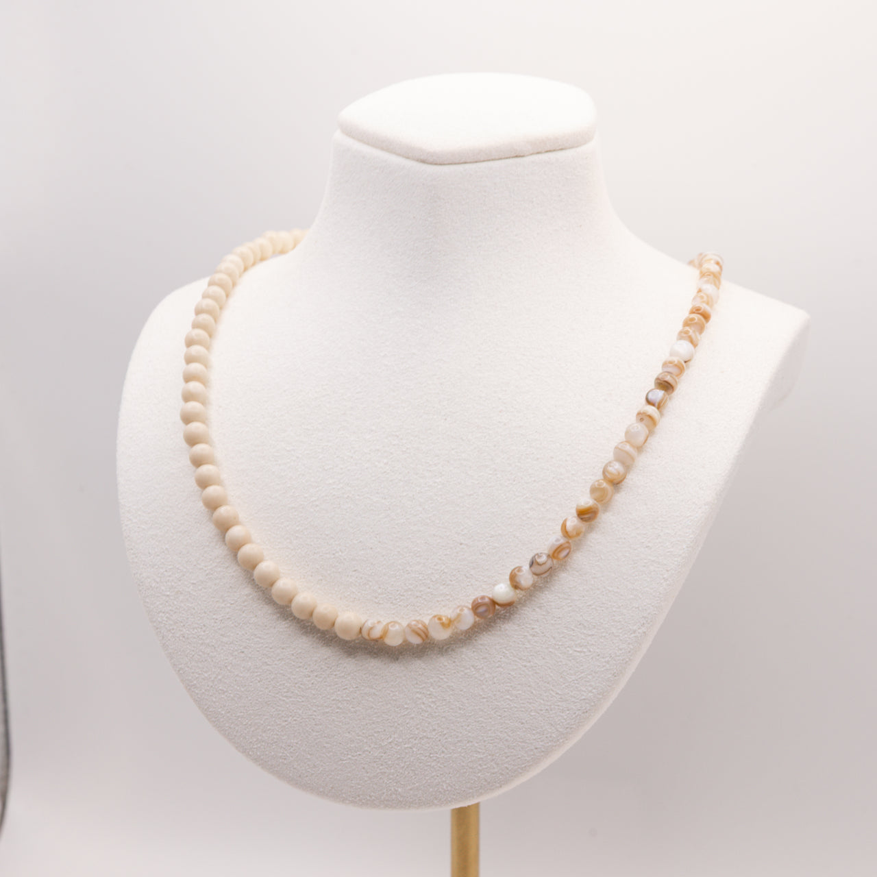 Mussel Mother of Pearl and Fossil Jasper Necklace: Beach Jewelry, Sterling Silver, 14k Gold Filled, Earth Tones