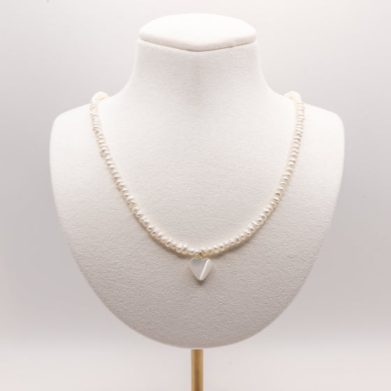 Pearl Heart Necklace: Sterling Silver, 14k Gold Filled or 14k Rose Gold Filled, Lobster Clasp, Adjustable