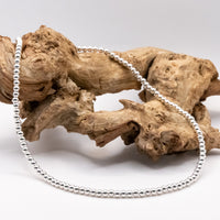 Sterling Silver Beaded Necklace: 4mm Beads, Adjustable Chain