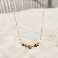 Unakite and Crazy Lace Agate Gemstone Beaded Necklace: 14k Rose Gold Filled Adjustable Chain
