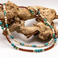 Beaded Turquoise, Hessonite Garnet and Fossil Jasper Necklace Set: Choice of 14k Gold Filled, 14k Rose Gold Filled or Sterling Silver