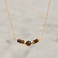 Tiger’s Eye Gemstone Beaded Necklace: 14k Gold Filled Adjustable Chain
