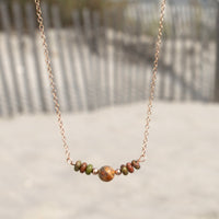 Unakite and Crazy Lace Agate Gemstone Beaded Necklace: 14k Rose Gold Filled Adjustable Chain