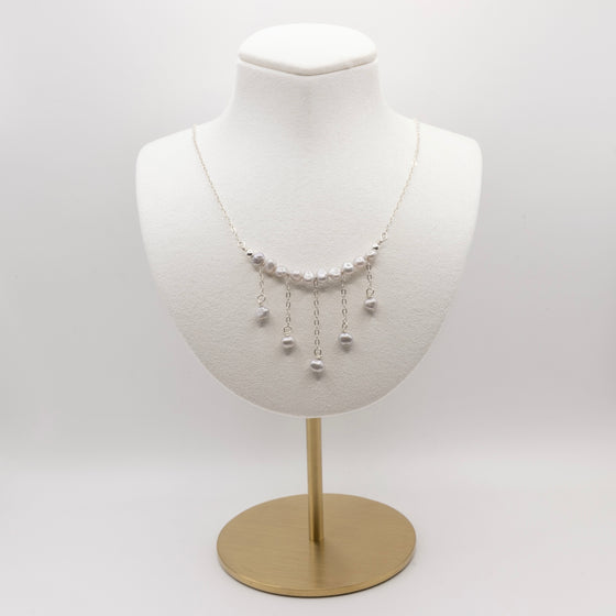 Silver Baroque Pearl Boho Statement Necklace