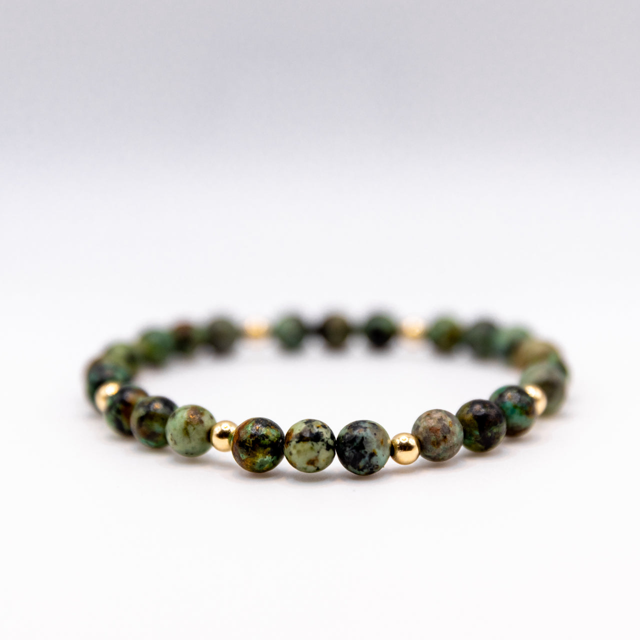 14k Gold Filled and 6mm African Turquoise Beaded Boho Style Stacking Bracelet