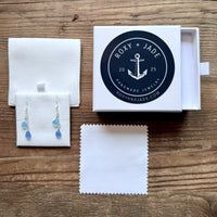 Blue Sea Glass Two Tone Earrings